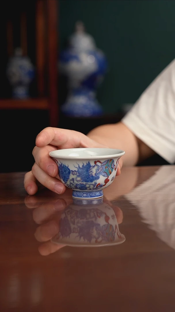 空山明月 新斗彩 双狮