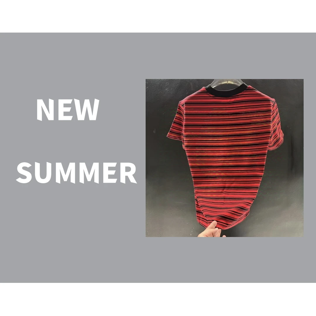 短袖刺绣圆领条纹T恤男装休闲夏季潮流通用免烫6710曼曼