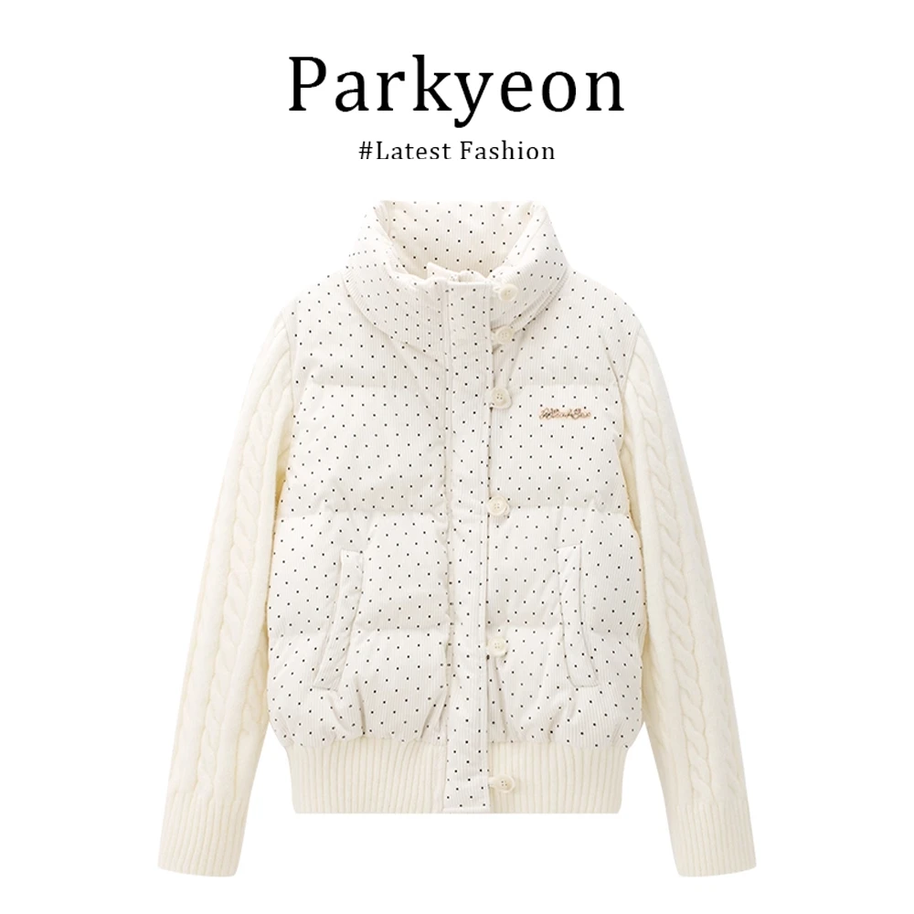 MARIE.COCO韩系波点针织拼接棉服女秋冬季新款设计百搭棉衣外套女