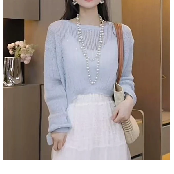 【春上新女装】春节新款后背纽扣设计感亮丝针织衫20160311