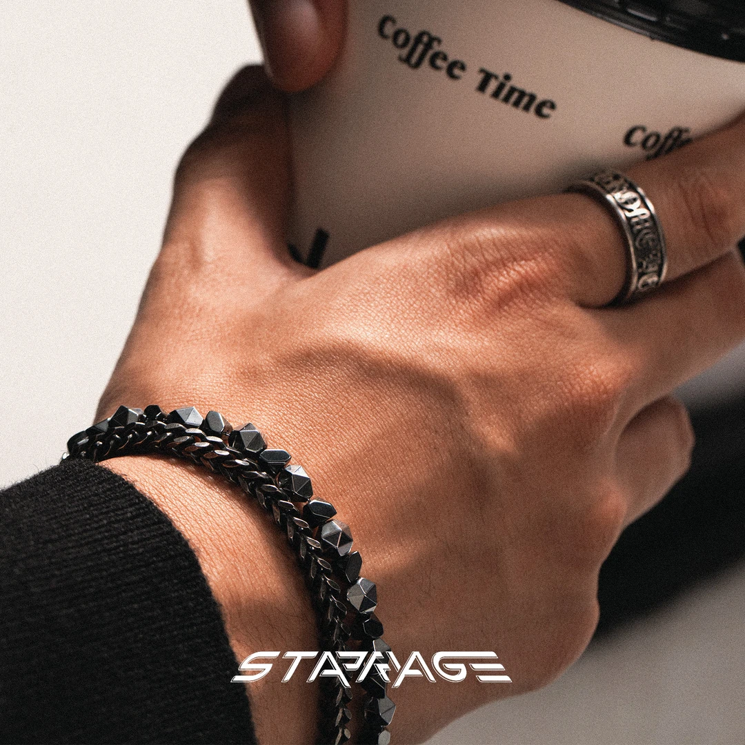 手链 星宇纪几何金属手链男款高级感手链古巴手链复古男叠戴手链