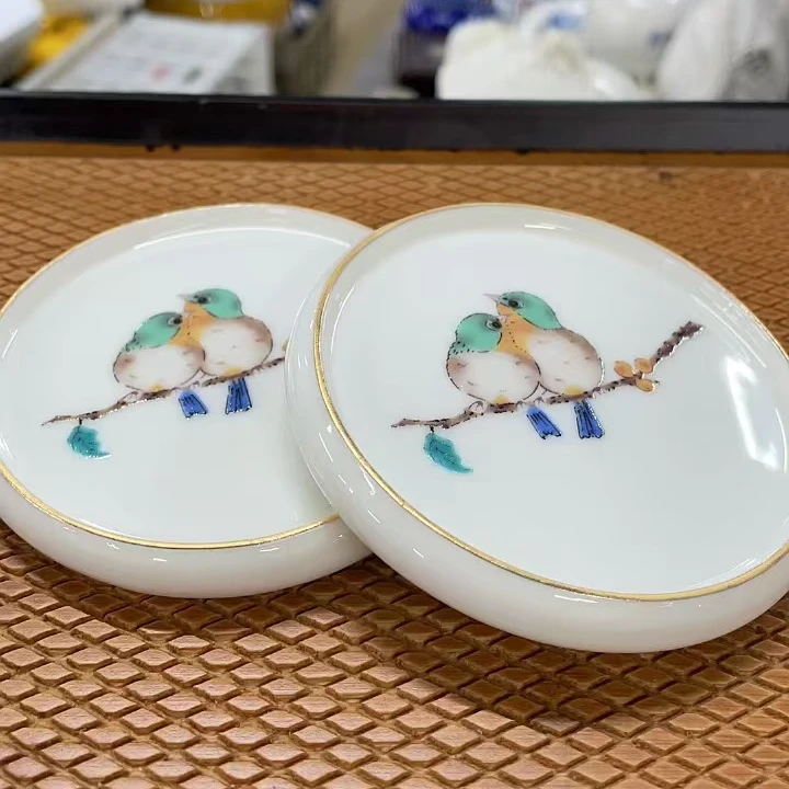 日式回流秀园鸟杯垫2个