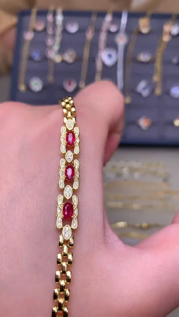 银S925镶嵌手链红宝石手链
