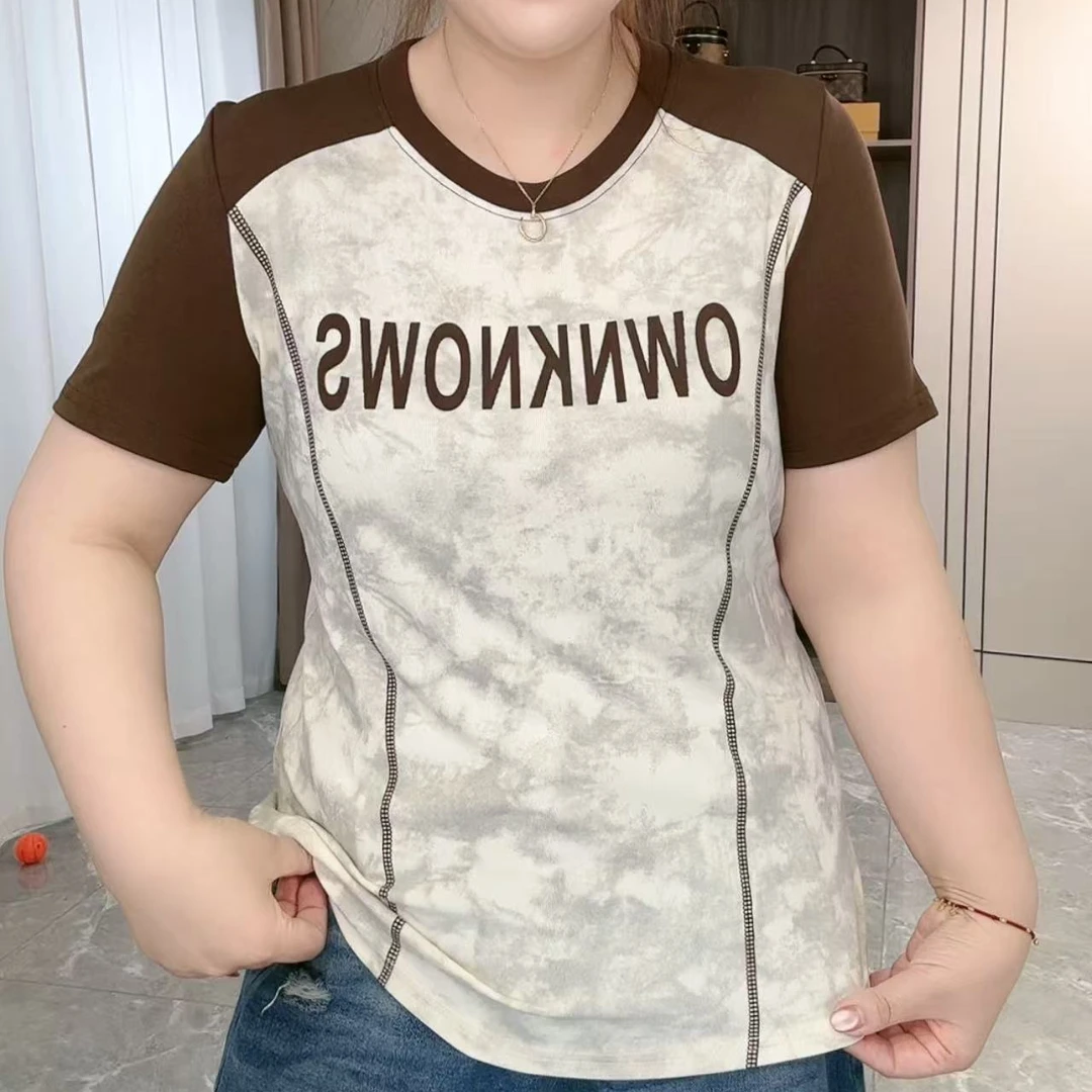 812小蛮腰拼色字母短袖T恤