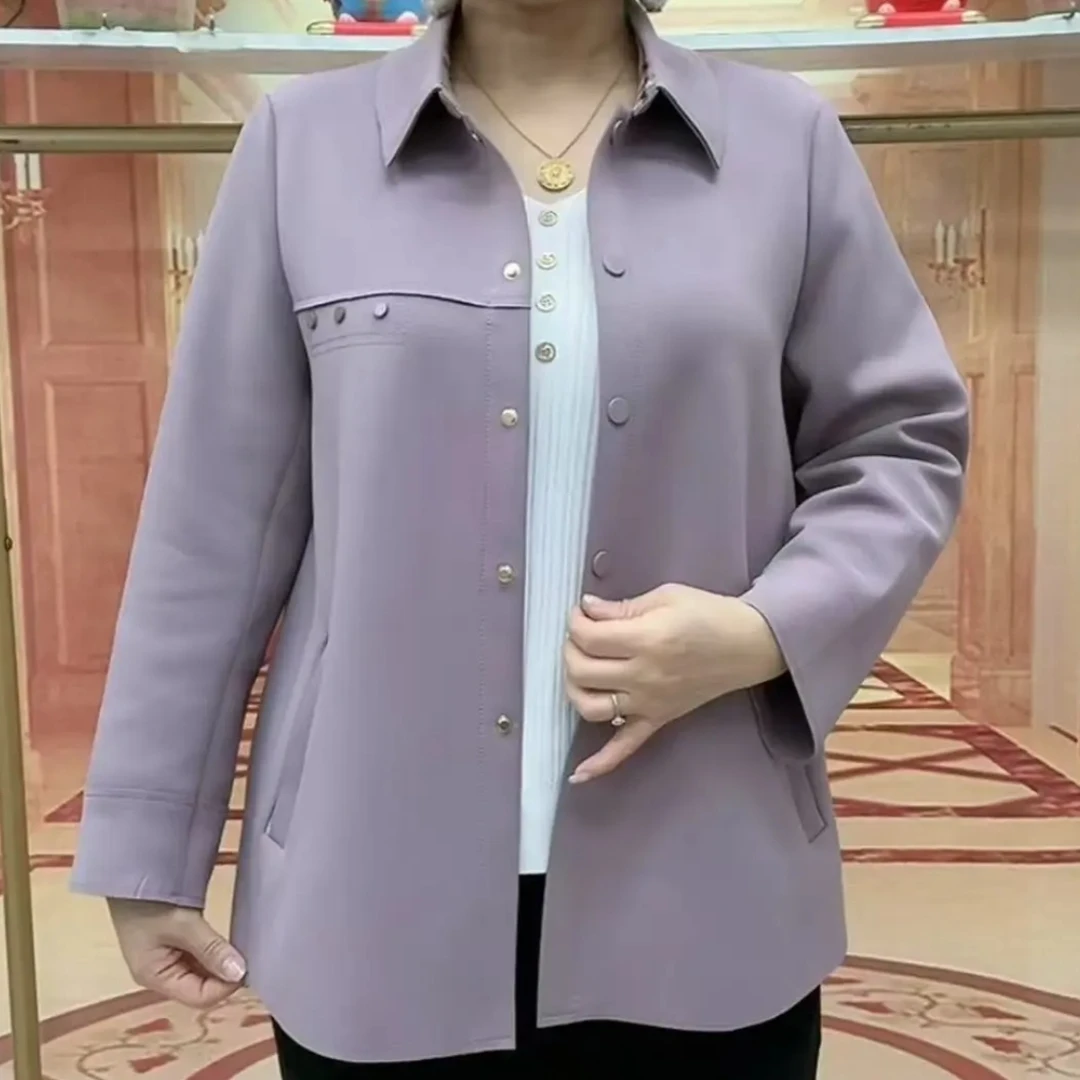 2025年新款气质中年女士外套大码纯色纽扣宽松显瘦上衣妈妈装