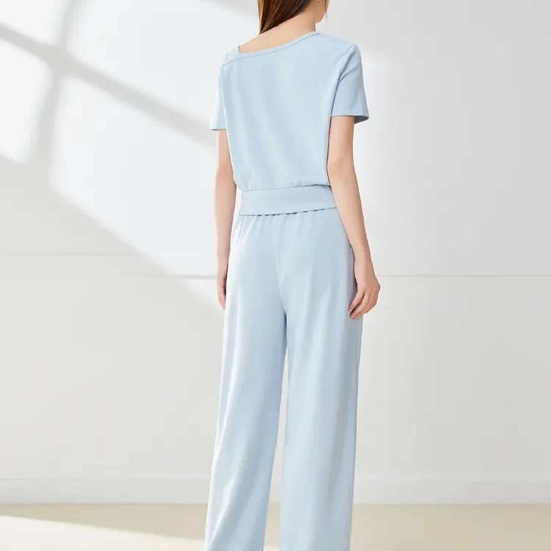 5617时尚露肩短袖阔腿裤两件套女夏季2025新款减龄套装