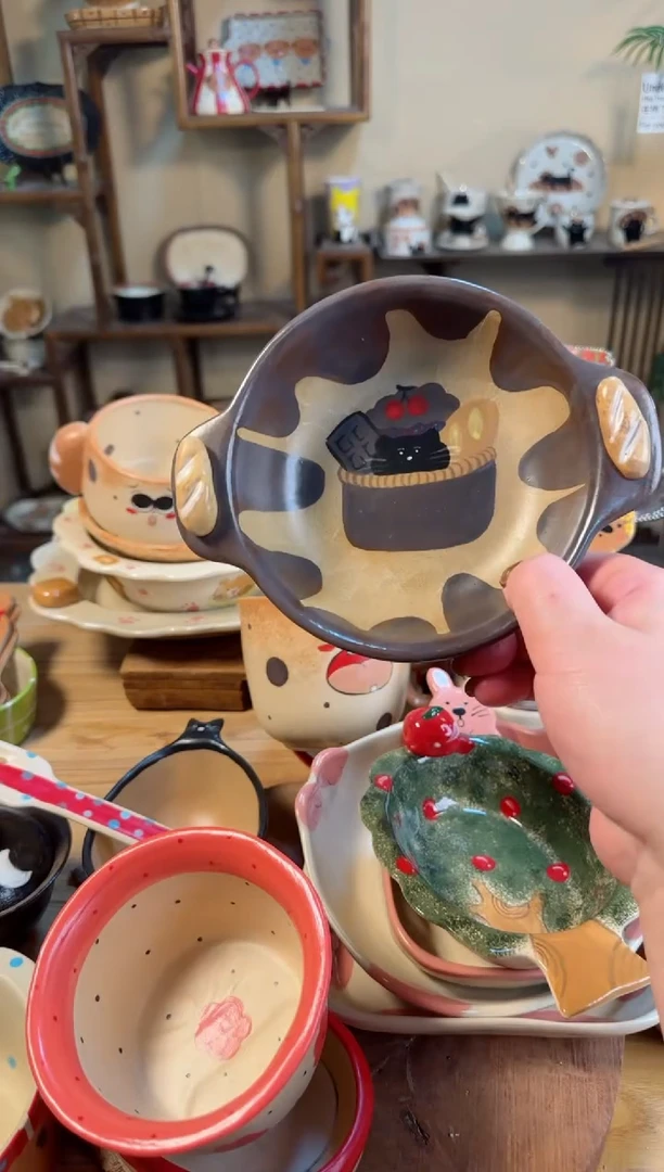 【闪购商品】巧克力猫咪碗高温瓷器