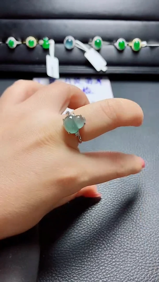 银S925镶嵌戒指翡翠  天然翡翠A货s925银镶