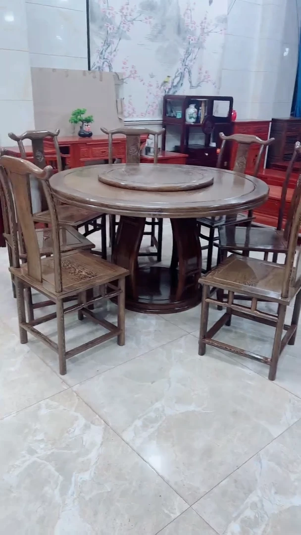 花梨木类成套家具鸡翅木圆桌1.38一桌8椅