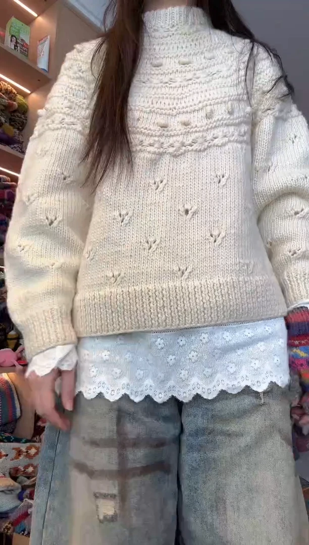 羊毛崽***i白色套头毛衣