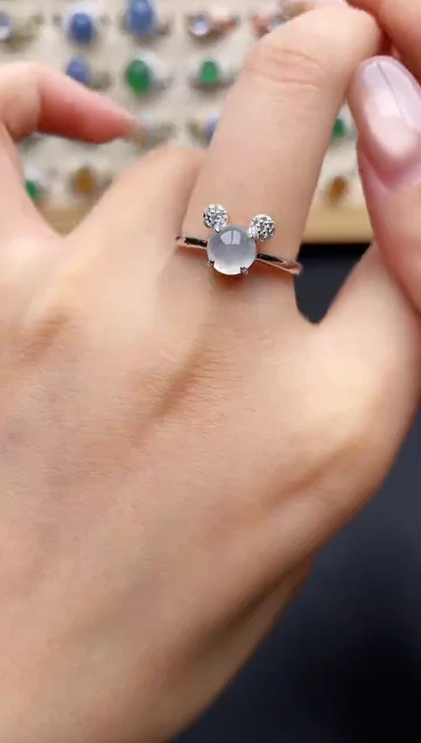 银S925镶嵌戒指翡翠一物一证一礼盒