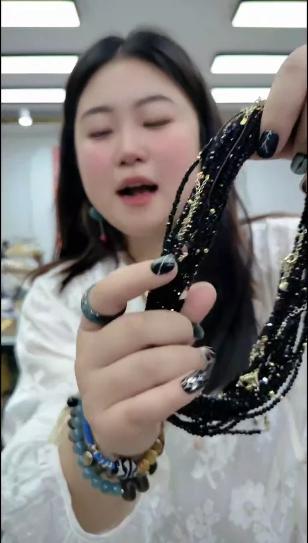 【闪购商品】尖晶石颈饰合金1629黑色颈链