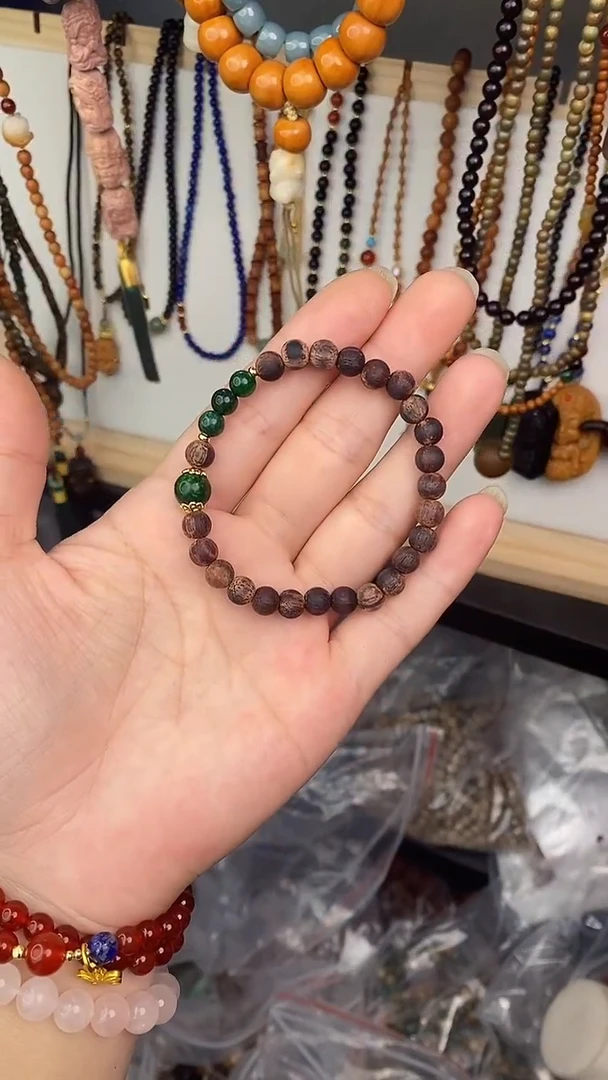 未镶嵌降真香手串麻丝降真香6mm单圈翡翠