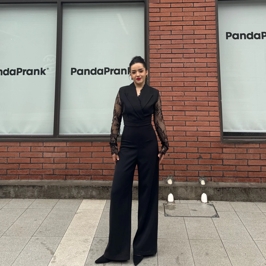 时尚连体裤薄款高腰复古气质网红黑色法式纱网直筒裤裤子拼接0057