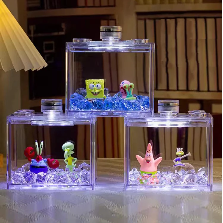 鱼缸小型透明塑料斗鱼缸亚克力生态观赏积木造景桌面客厅办公室