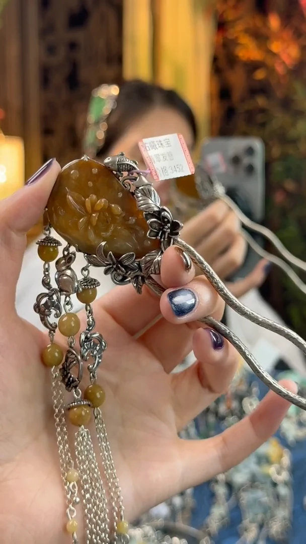 银S925镶嵌挂件翡翠发簪