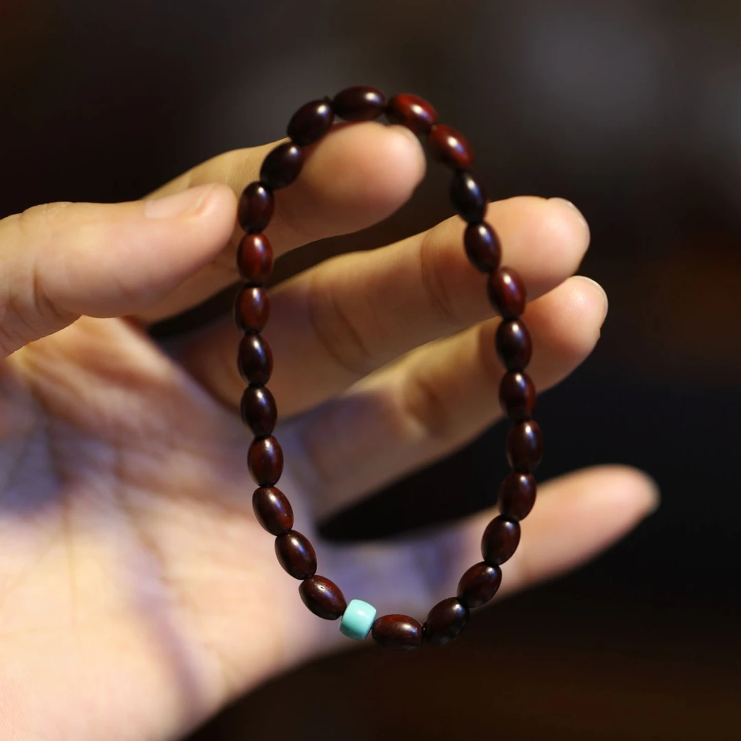 小书斋小叶紫檀绿S石女士单圈手串佛珠念珠转运珠