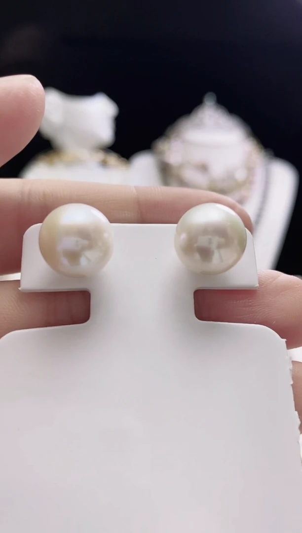 银S925镶嵌耳钉淡水珍珠淡水珍珠耳钉