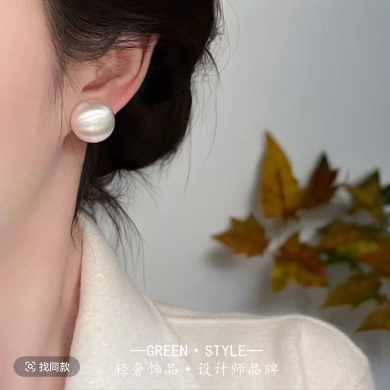 合金耳饰 【小乔定制】简约气质磨砂金属圆形钉S925银针耳饰