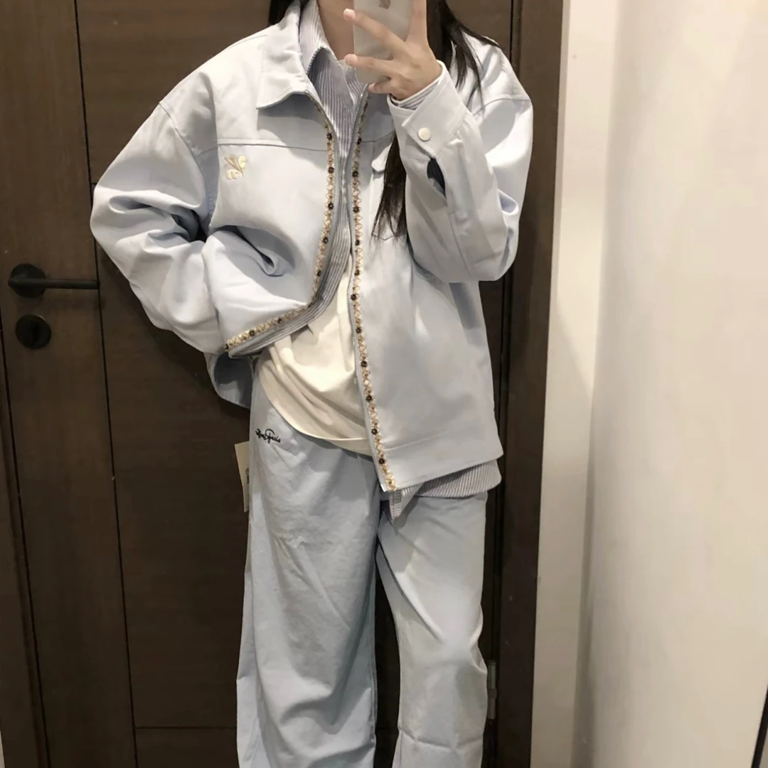 2025早秋新款高街刺绣翻领夹克外套女春秋高级感宽松情侣装棒球服