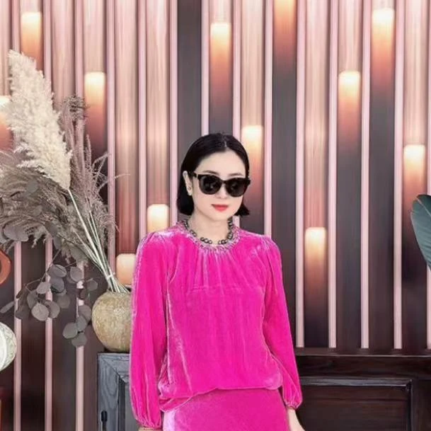 高端时尚百搭显瘦桑蚕丝丝绒小衫YG-6536