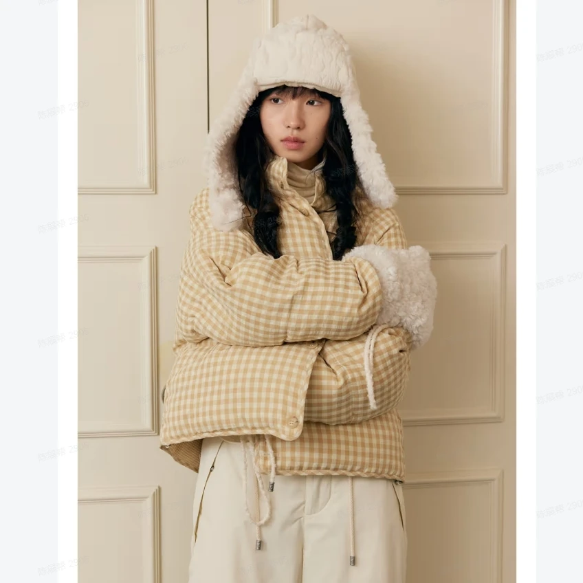 MOSTWANTEDLAB双色两面穿格纹立领面包棉服