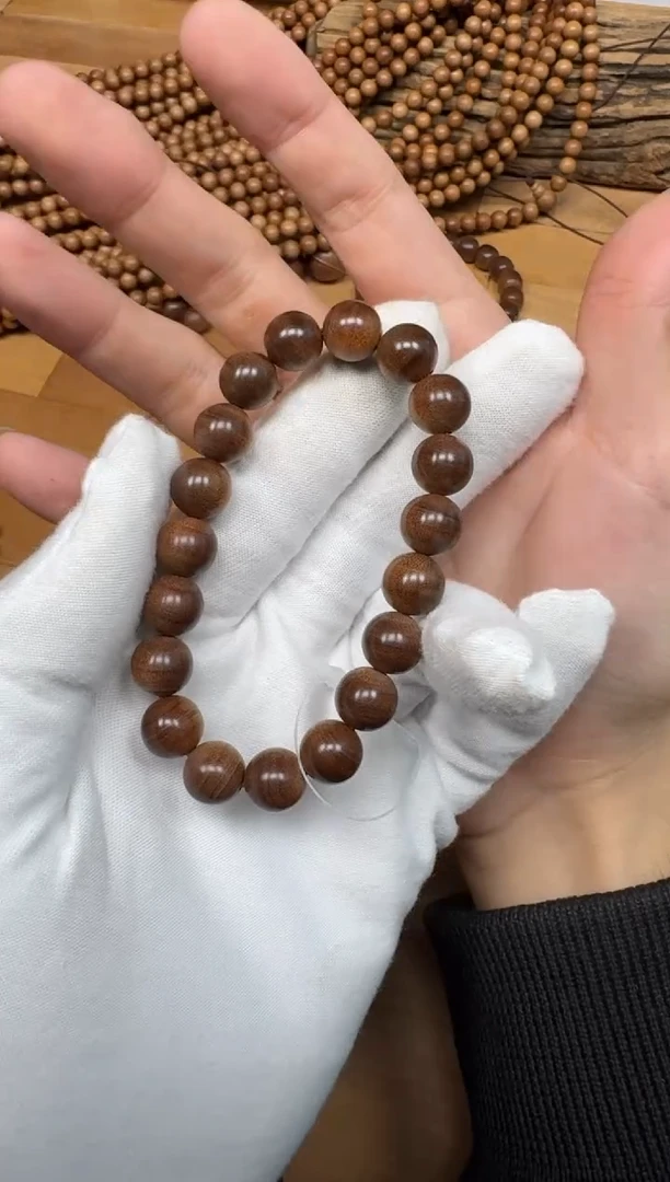 檀香木手串/手链不*老山檀香檀香王1.0单圈横纹 沉水黑肉