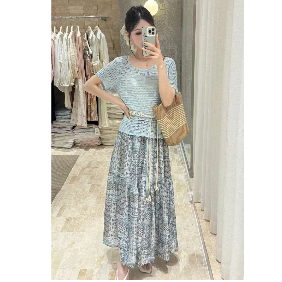 【美大枷】法式优雅套装镂空罩衫+长裙显瘦两家套YB-YNL25SL702-2