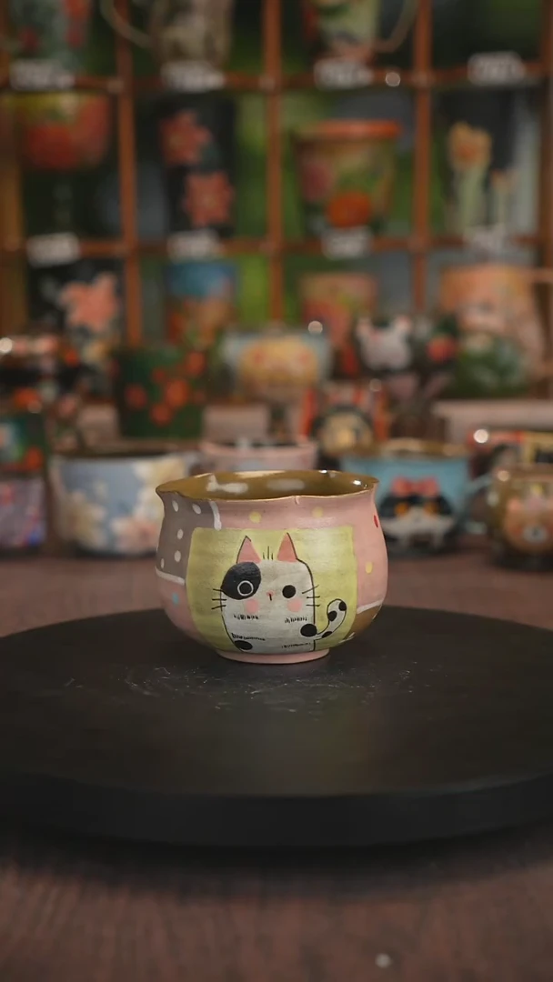 紫砂油画手绘釉下彩脏脏杯