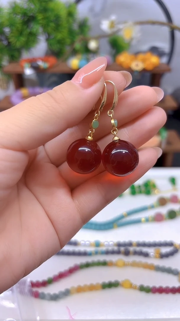 血珀14K金镶嵌耳饰E706