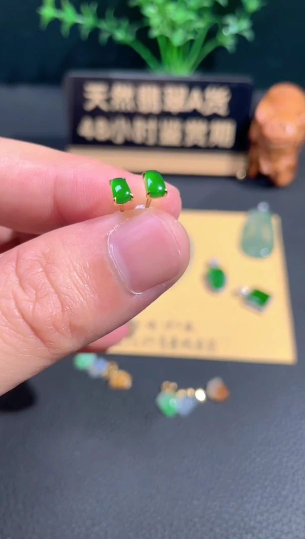 颈饰18K金镶嵌翡翠耳钉
