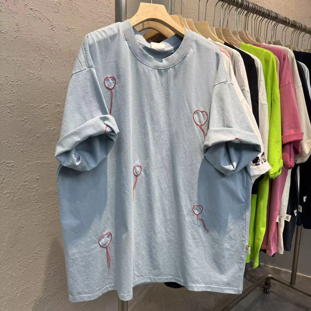 8396夏季新款韩版爱心刺绣宽松大版圆领短袖T恤女