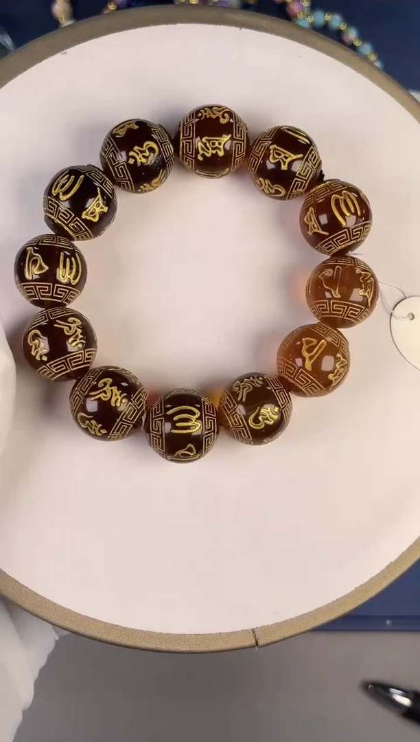 未镶嵌琥珀手串?****?，六字矿珀单圈手串-孤品