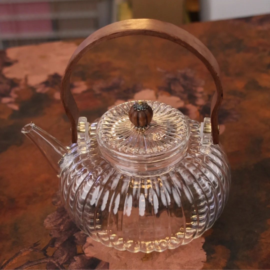 玻璃南瓜壶花盖粒煮茶壶 A13590