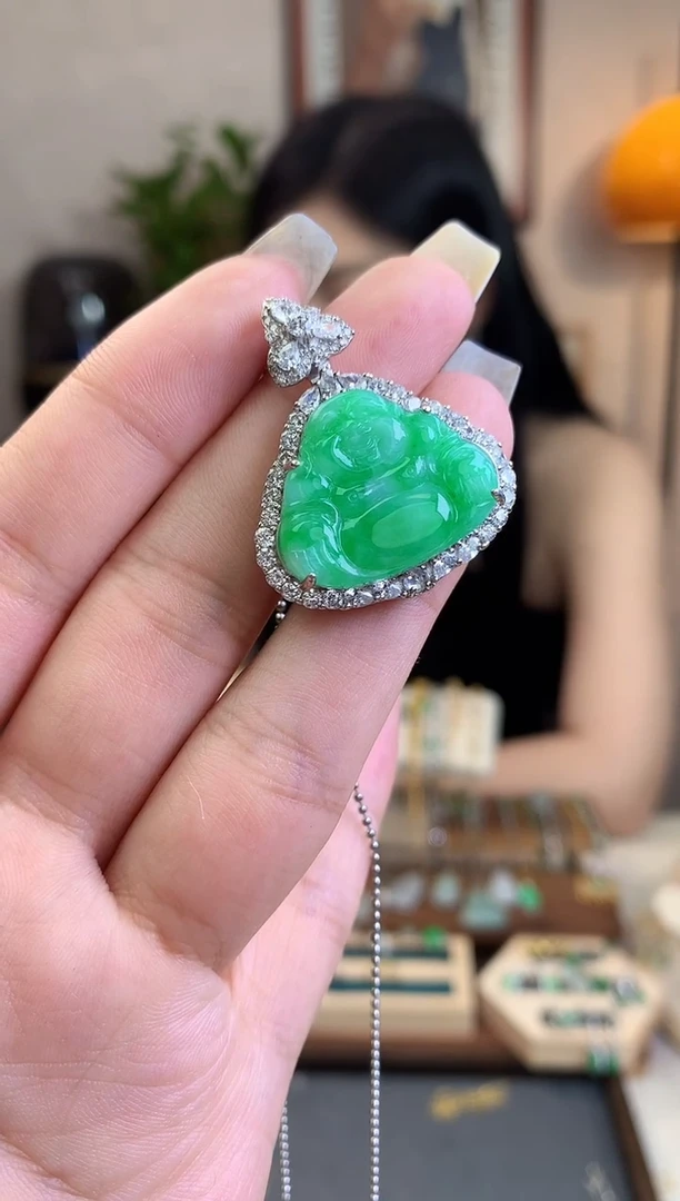 翡翠银S925镶嵌吊坠(不含链)【挽石珠宝】佛公