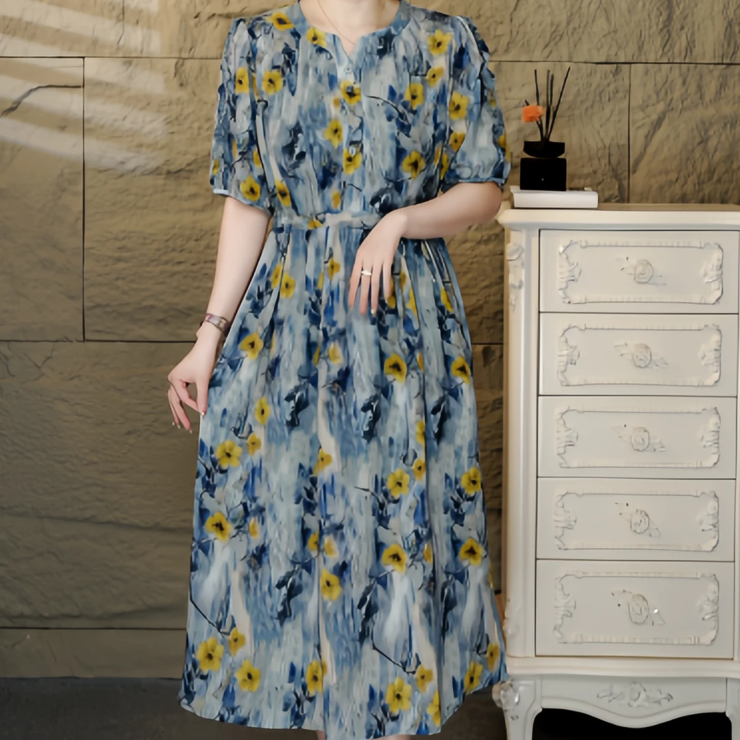 7115【佳】夏季百搭时尚简约休闲显瘦遮肉减龄连衣裙