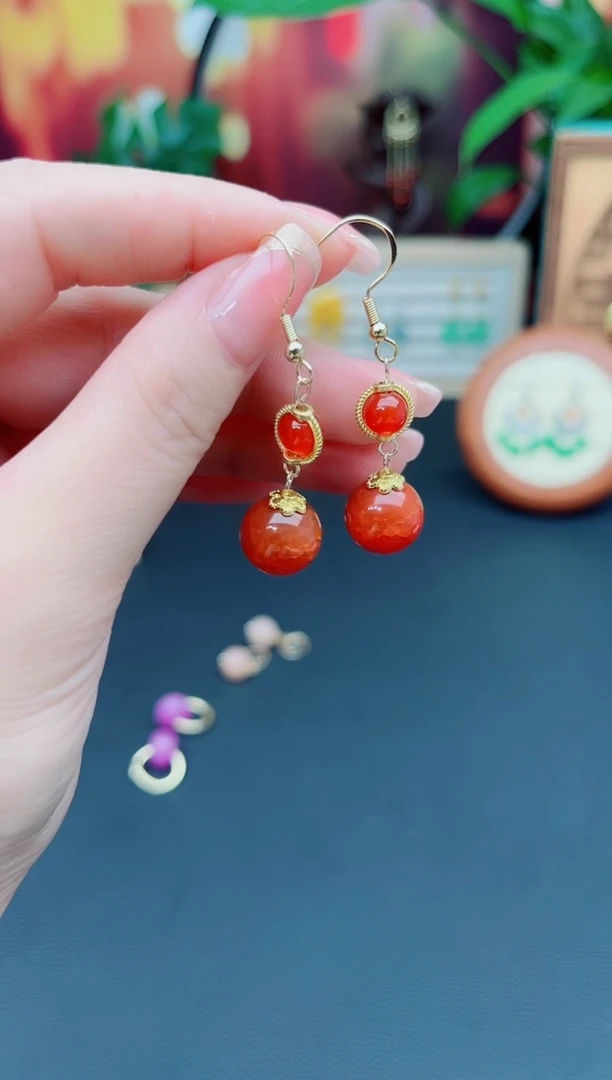 玛瑙/玉髓耳饰银S925镶嵌539000