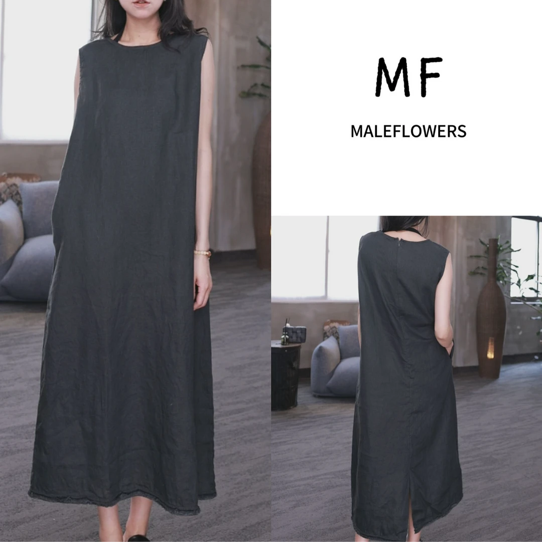 东倪MF 亚麻100高奢老钱风极简无袖高级连衣裙度假风调性 85B965