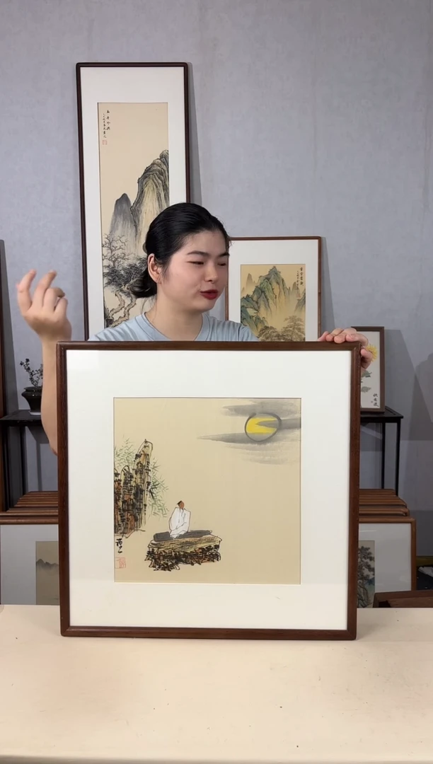国画手绘*禅意斗方*52*52cm带框发货