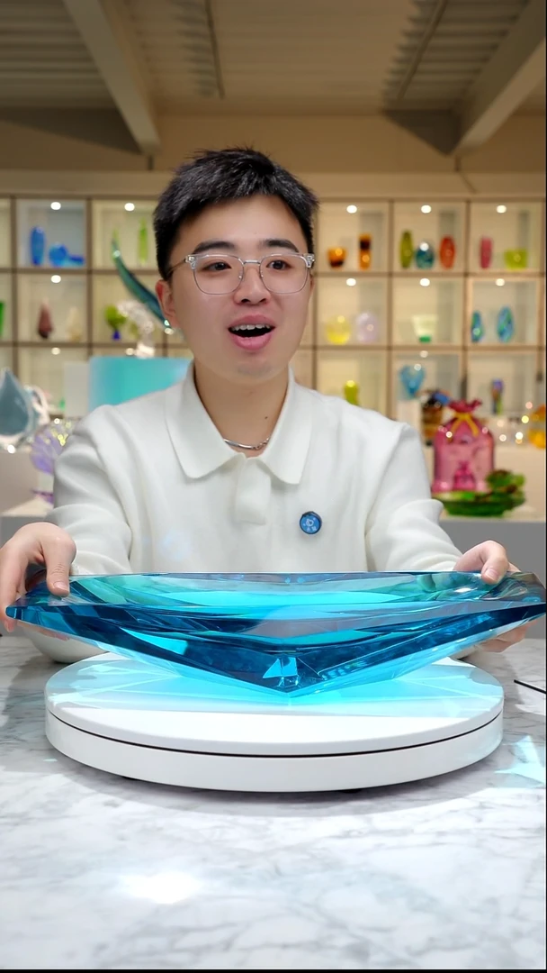 手工艺品琉璃宝石蓝船型冰壶果盘