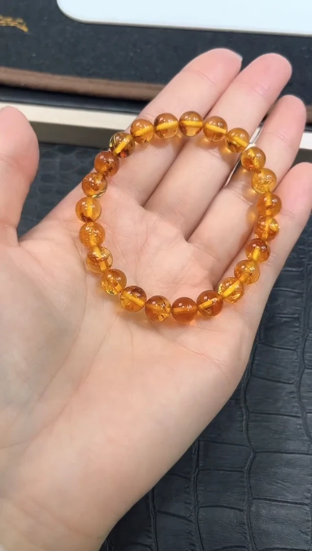 未镶嵌手链水晶64号琥珀花珀单圈8+mm