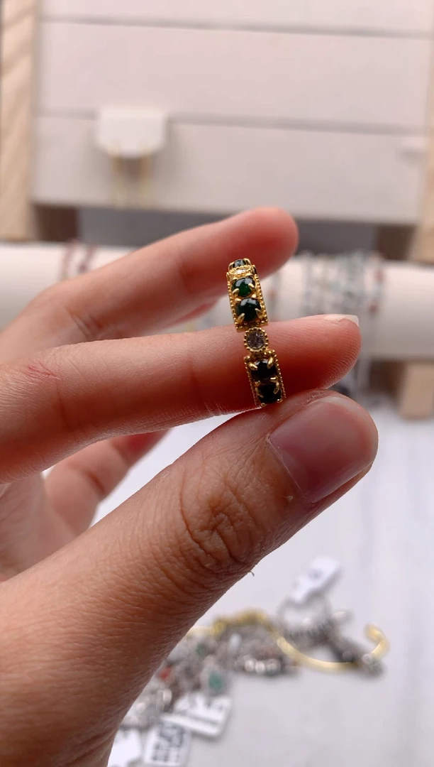 翡翠戒指银S925镶嵌3号