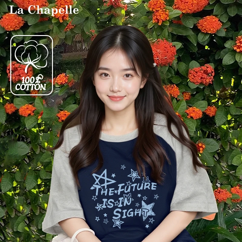 拉夏贝尔多巴胺插肩短袖t恤女2026新款爆款夏季撞色温婉大方衣服