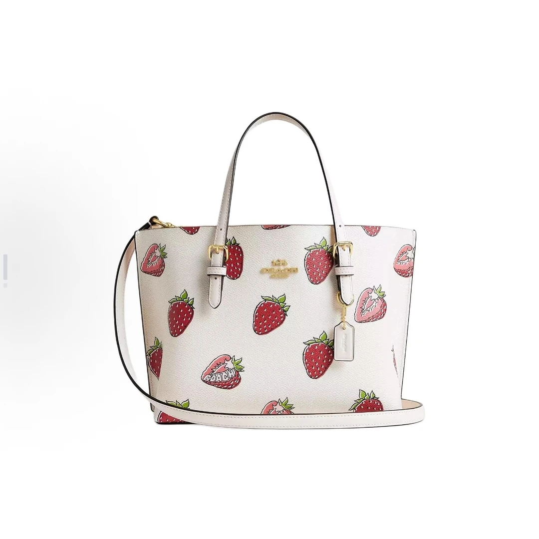 COACH/蔻驰 Mollie 25新款敞口白色草莓图案托特包25*12*19 CAL66
