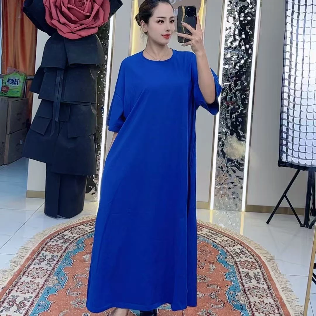 002宽松腰纯色通勤长裙夏季连衣裙休闲宽松百搭均码