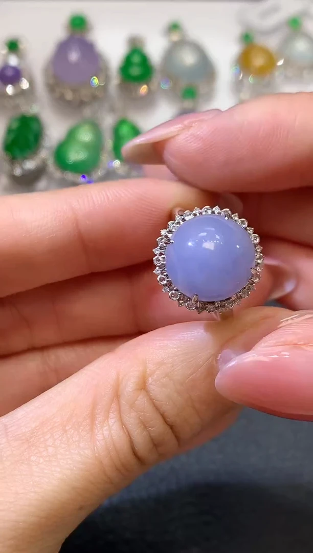 【闪购商品】翡翠戒指18K金镶嵌D10 紫货有一定色差