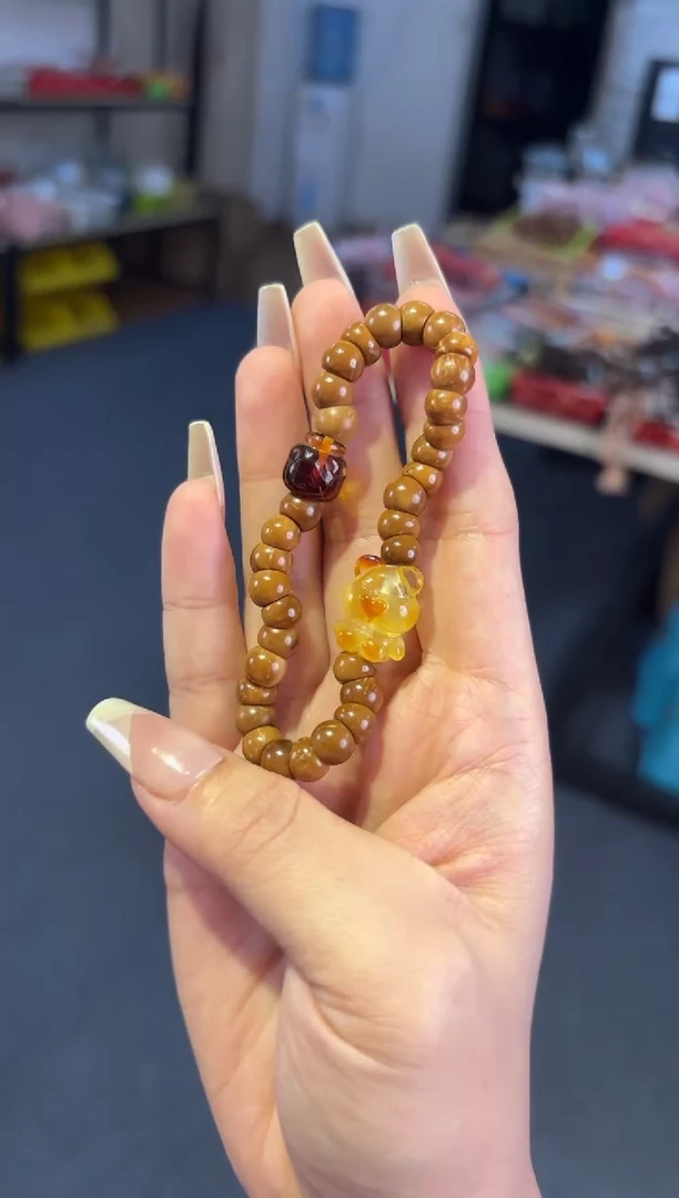 手链蜜蜡未镶嵌7mm库克大肠蜜蜡小熊蜜罐单圈