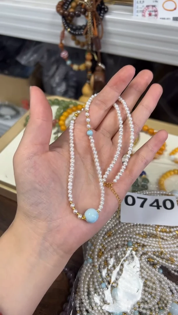 淡水珍珠手链银S925镶嵌淡水珍珠小米珠海纹项链[0740]