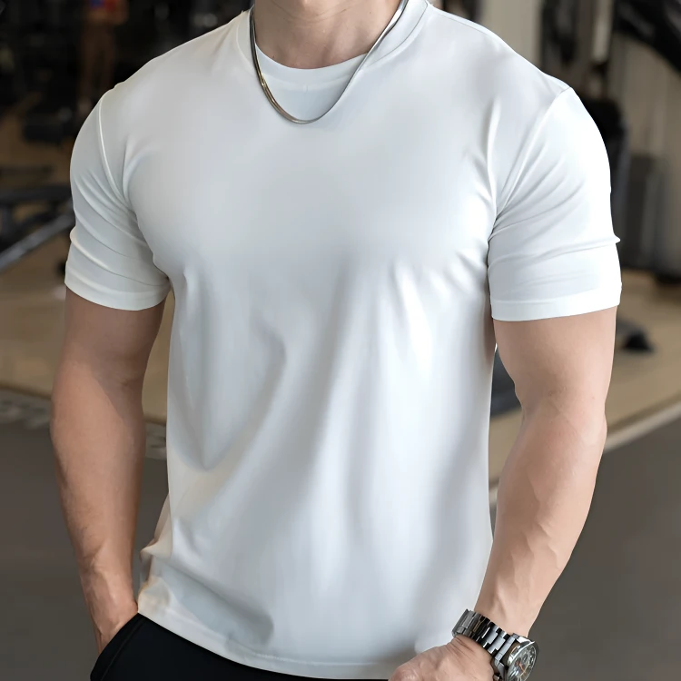 夏季领口不变形的t恤穿搭纯色高弹力基础款打底衫圆领短袖男t恤