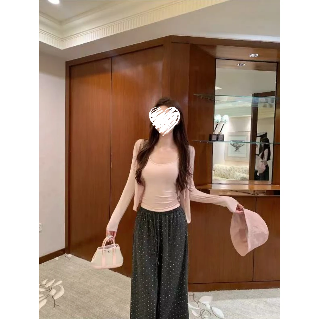 粉色吊带开衫两件套+波点休闲裤 60689